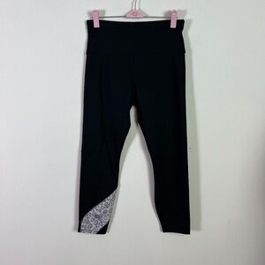 Soulgani Active Women Black Accent Print 7/8 Small Petite Leggings Workout Yoga